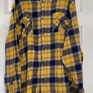 King Size Men's Yellow and Blue Plaid Casual Shirt